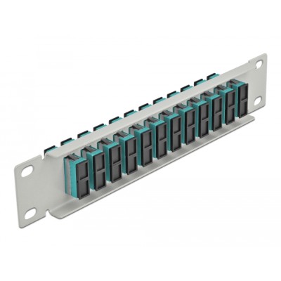 Delock 10″ Fiber Optic Patch Panel 12 Port SC Duplex aqua 1U grey 2