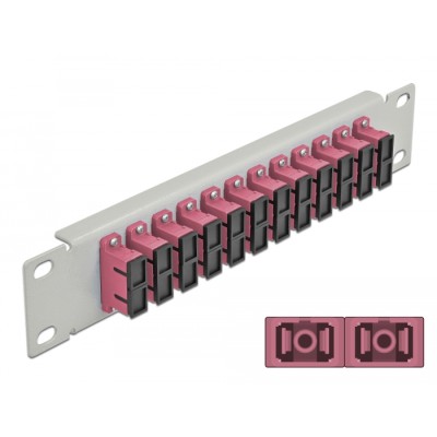 Delock 10″ Fiber Optic Patch Panel 12 Port SC Duplex violet 1U grey