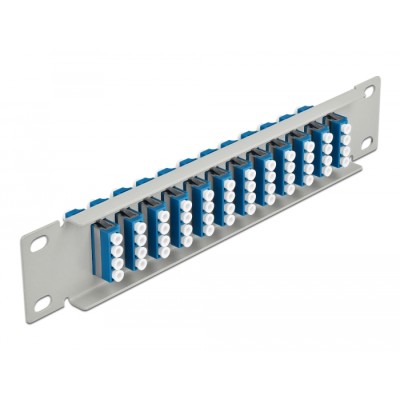 Delock 10″ Fiber Optic Patch Panel 12 Port LC Quad blue 1U grey 2