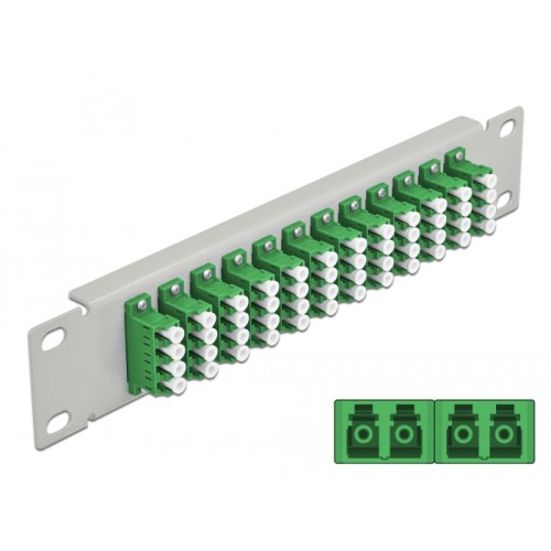 Delock 10″ Fiber Optic Patch Panel 12 Port LC Quad green 1U grey