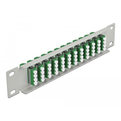 Delock 10″ Fiber Optic Patch Panel 12 Port LC Quad green 1U grey 2