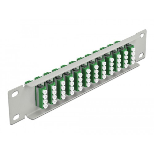 Delock 10″ Fiber Optic Patch Panel 12 Port LC Quad green 1U grey