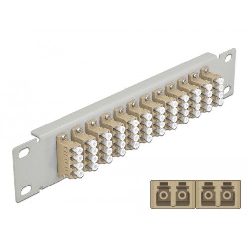 Delock 10″ Fiber Optic Patch Panel 12 Port LC Quad beige 1U grey