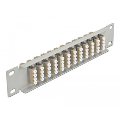 Delock 10″ Fiber Optic Patch Panel 12 Port LC Quad beige 1U grey 2