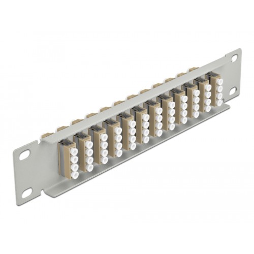 Delock 10″ Fiber Optic Patch Panel 12 Port LC Quad beige 1U grey
