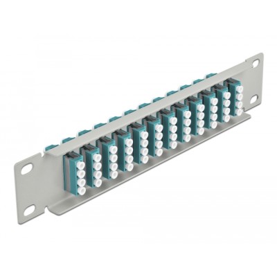 Delock 10″ Fiber Optic Patch Panel 12 Port LC Quad aqua 1U grey 2
