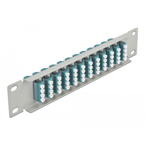 Delock 10″ Fiber Optic Patch Panel 12 Port LC Quad aqua 1U grey