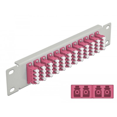 Delock 10″ Fiber Optic Patch Panel 12 Port LC Quad violet 1U grey