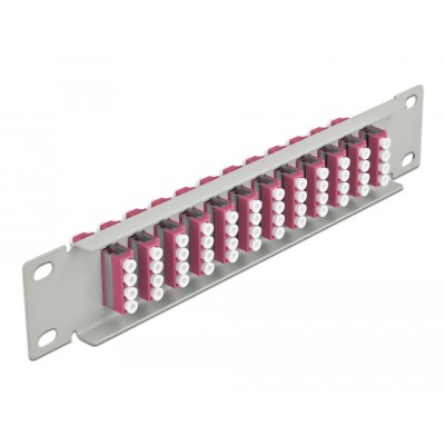 Delock 10″ Fiber Optic Patch Panel 12 Port LC Quad violet 1U grey 2