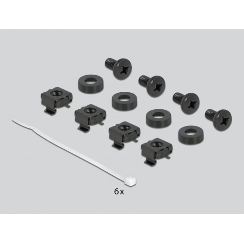 Delock 10″ Cable Management Brush Strip with cable fixing 1U black