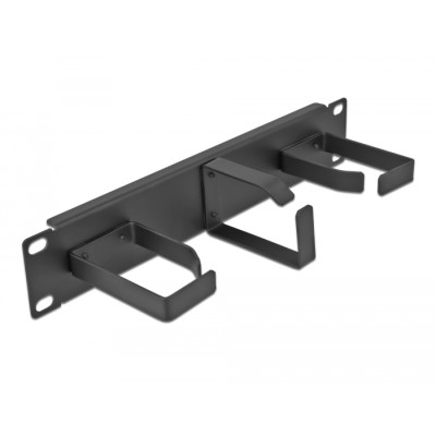 Delock 10″ Cable Management Routing Panel with 3 metal hooks (2 x horizontal, 1 x vertical) 1U black