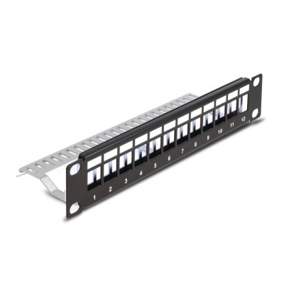 Delock 10″ Keystone Patch Panel 12 port with strain relief 1U black
