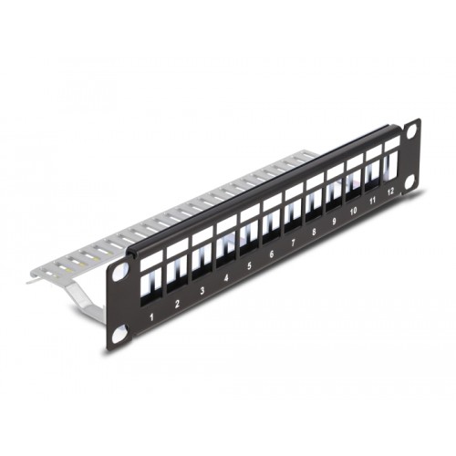 Delock 10″ Keystone Patch Panel 12 port with strain relief 1U black