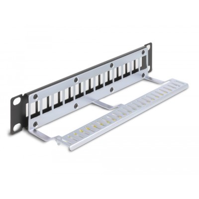 Delock 10″ Keystone Patch Panel 12 port with strain relief 1U black 2