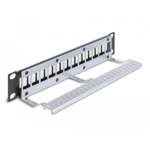 Delock 10″ Keystone Patch Panel 12 port with strain relief 1U black