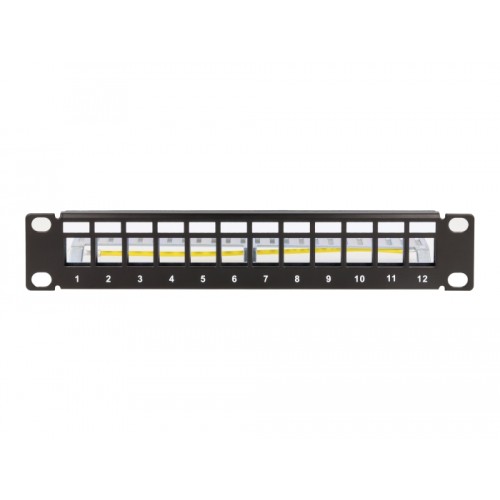 Delock 10″ Keystone Patch Panel 12 port with strain relief 1U black