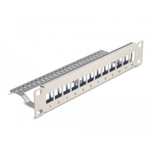 Delock 10″ Keystone Patch Panel 12 port with strain relief 1U grey
