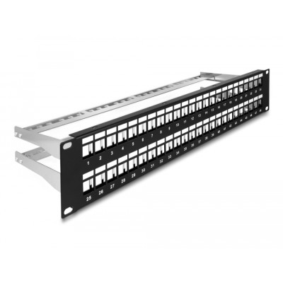 Delock 19″ Keystone Patch Panel 48 port with strain reliefs 2U black