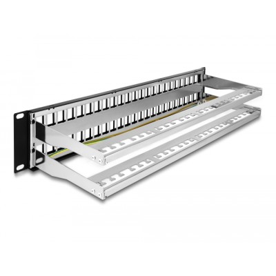 Delock 19″ Keystone Patch Panel 48 port with strain reliefs 2U black 2