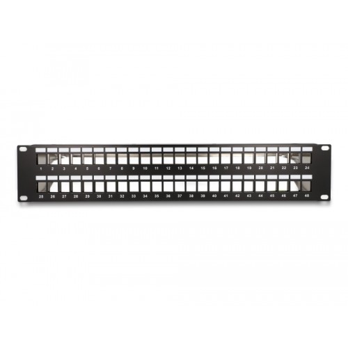 Delock 19″ Keystone Patch Panel 48 port with strain reliefs 2U black