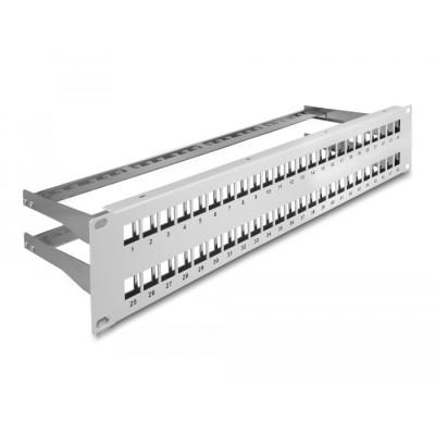 Delock 19″ Keystone Patch Panel 48 port with strain reliefs 2U grey