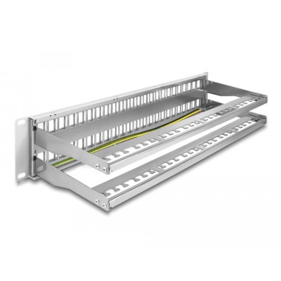 Delock 19″ Keystone Patch Panel 48 port with strain reliefs 2U grey 2