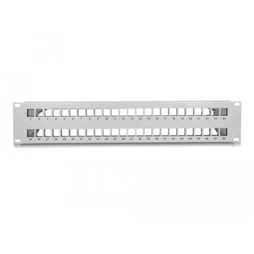 Delock 19″ Keystone Patch Panel 48 port with strain reliefs 2U grey
