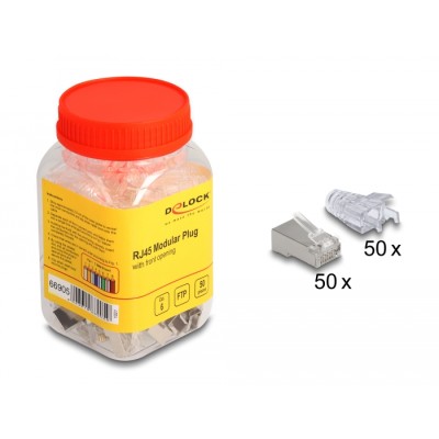Delock RJ45 Modular Plug with front opening (easy connect) Cat.6 and bend protection boots 50 pcs set