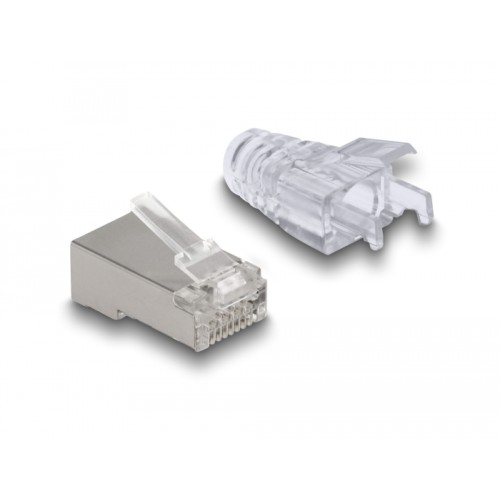 Delock RJ45 Modular Plug with front opening (easy connect) Cat.6 and bend protection boots 50 pcs set