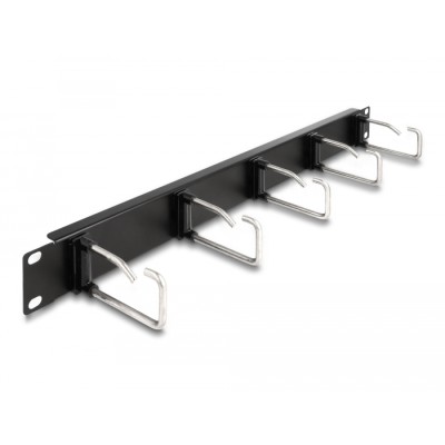 Delock 19″ Cable Management Routing Panel with 5 metal hooks 1U black