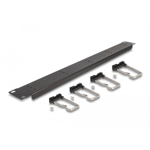 Delock 19″ Cable Management Routing Panel with 5 metal hooks 1U black