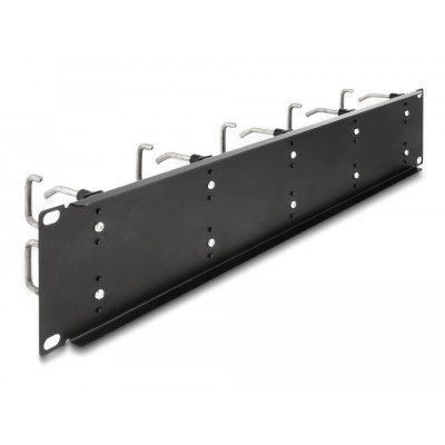 Delock 19″ Cable Management Routing Panel with 10 metal hooks 2U black 2