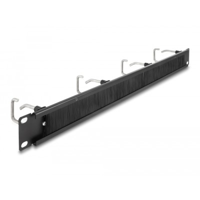 Delock 19″ Cable Management Brush Strip with 4 metal hooks 1U black 2
