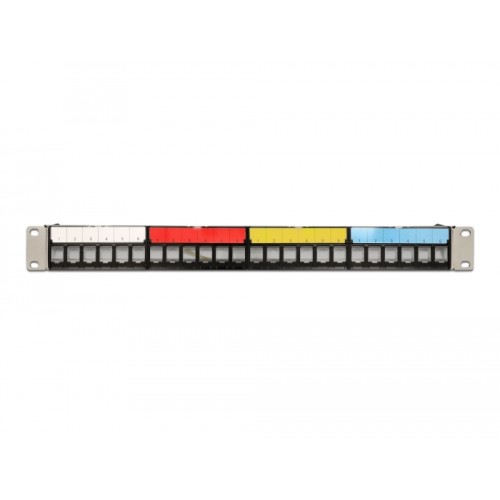 Delock 19″ Keystone Patch Panel 24 port with cable fixing rail, labelling field and dust protection 1U black