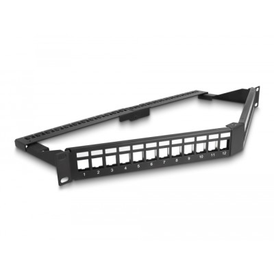 Delock 19″ Keystone Patch Panel 24 port with strain relief 1U angled black