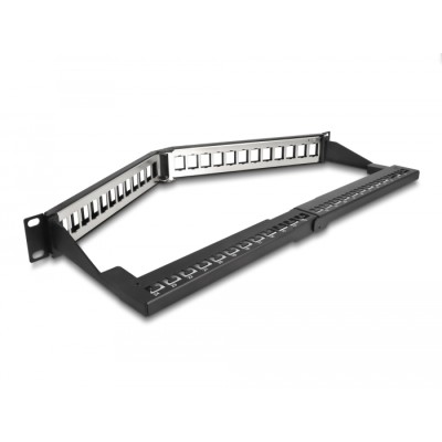 Delock 19″ Keystone Patch Panel 24 port with strain relief 1U angled black 2