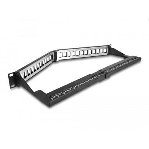 Delock 19″ Keystone Patch Panel 24 port with strain relief 1U angled black