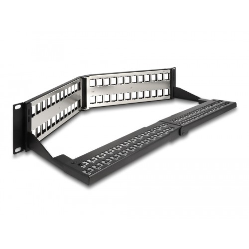 Delock 19″ Keystone Patch Panel 48 port with strain relief 2U angled black