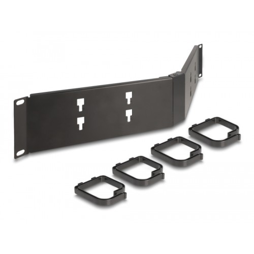 Delock 19″ Cable Management Routing Panel with 4 hooks 2U angled black
