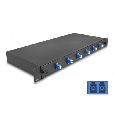 Delock 19″ Optical Fiber Splice Box 6 x LC Duplex OS2 1U complete assembled