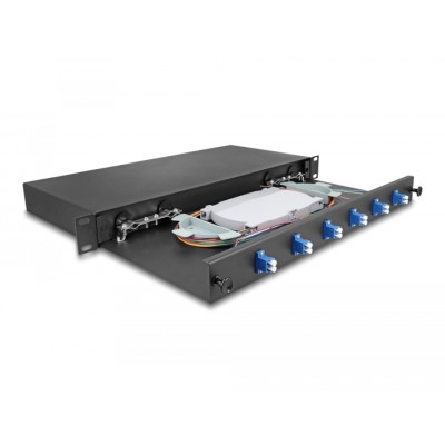 Delock 19″ Optical Fiber Splice Box 6 x LC Duplex OS2 1U complete assembled 2