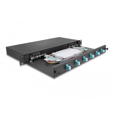 Delock 19″ Optical Fiber Splice Box 6 x LC Duplex OM3 1U complete assembled 2