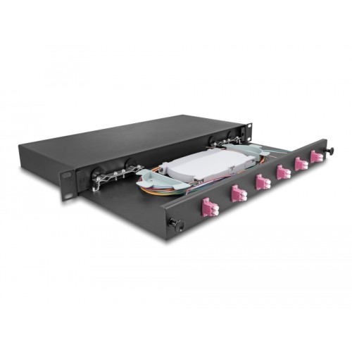 Delock 19″ Optical Fiber Splice Box 6 x LC Duplex OM4 1U complete assembled