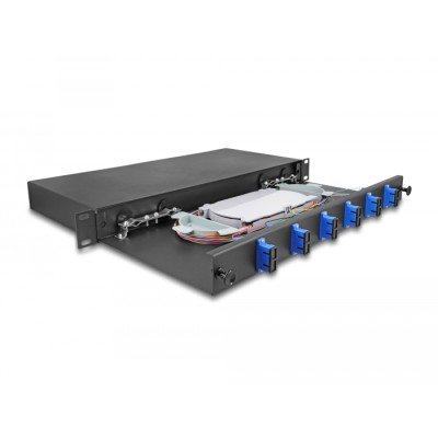 Delock 19″ Optical Fiber Splice Box 6 x SC Duplex OS2 1U complete assembled 2