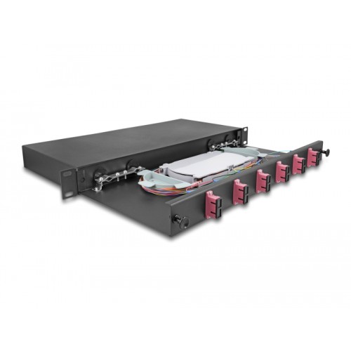 Delock 19″ Optical Fiber Splice Box 6 x SC Duplex OM4 1U complete assembled
