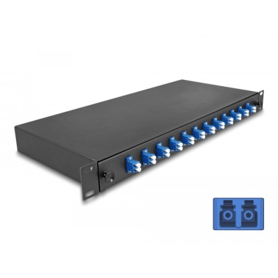 Delock 19″ Optical Fiber Splice Box 12 x LC Duplex OS2 1U complete assembled
