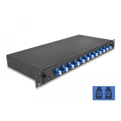 Delock 19″ Optical Fiber Splice Box 12 x LC Duplex OS2 1U complete assembled