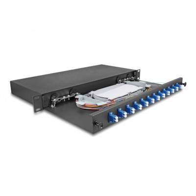 Delock 19″ Optical Fiber Splice Box 12 x LC Duplex OS2 1U complete assembled 2