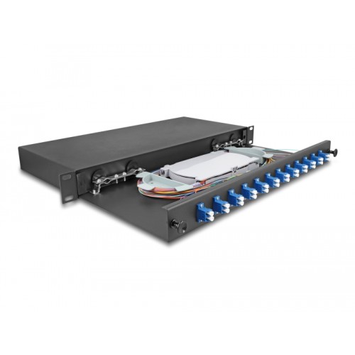 Delock 19″ Optical Fiber Splice Box 12 x LC Duplex OS2 1U complete assembled