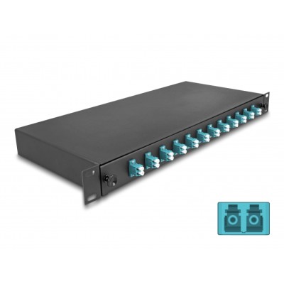 Delock 19″ Optical Fiber Splice Box 12 x LC Duplex OM3 1U complete assembled